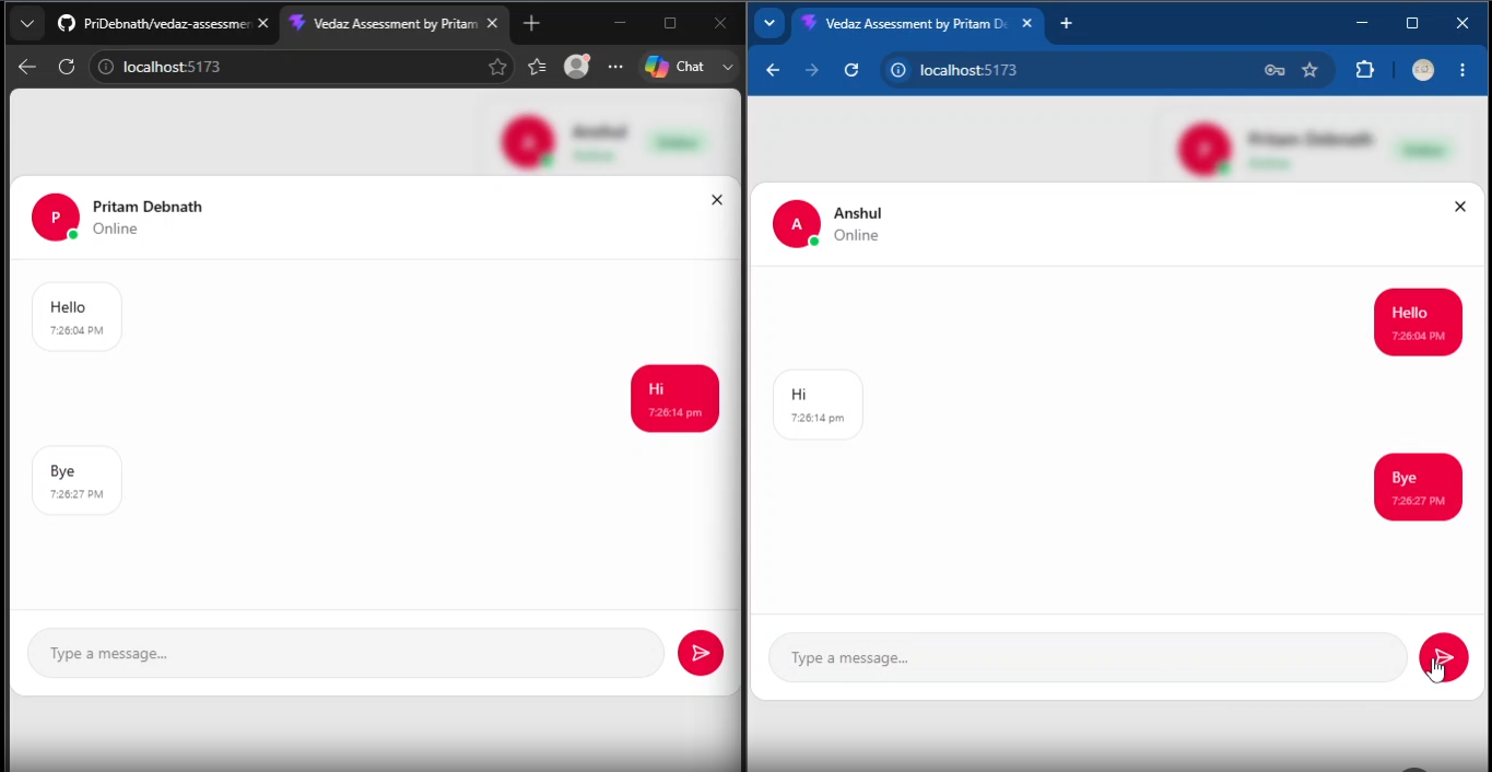 Screenshot of Real-Time Chat Platform development assignment project built with React, demonstrating modern UI/UX design