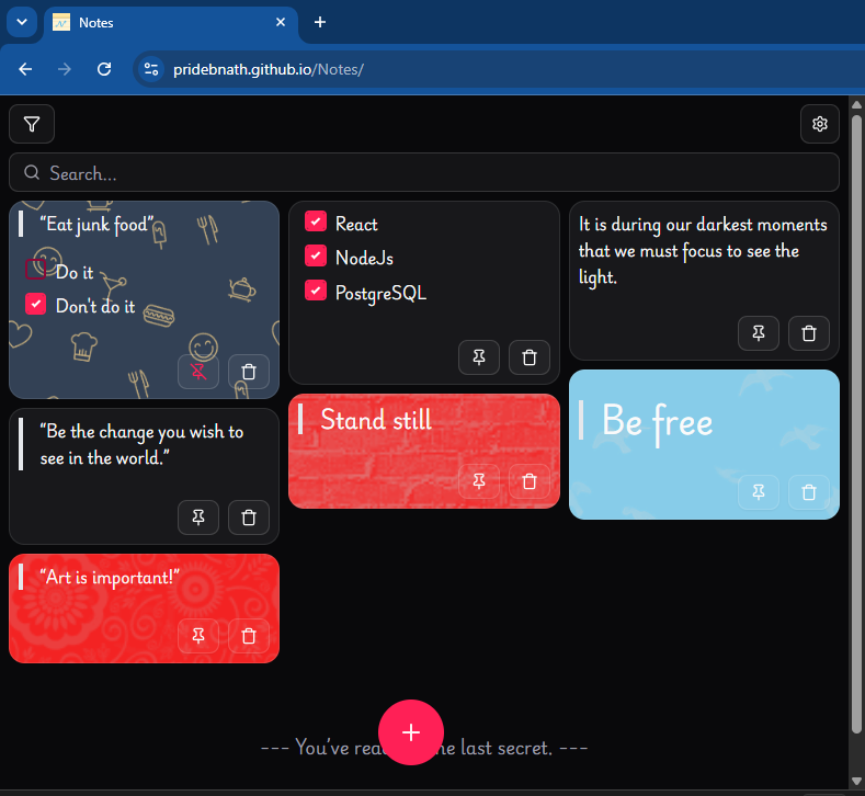 Screenshot of Notes app