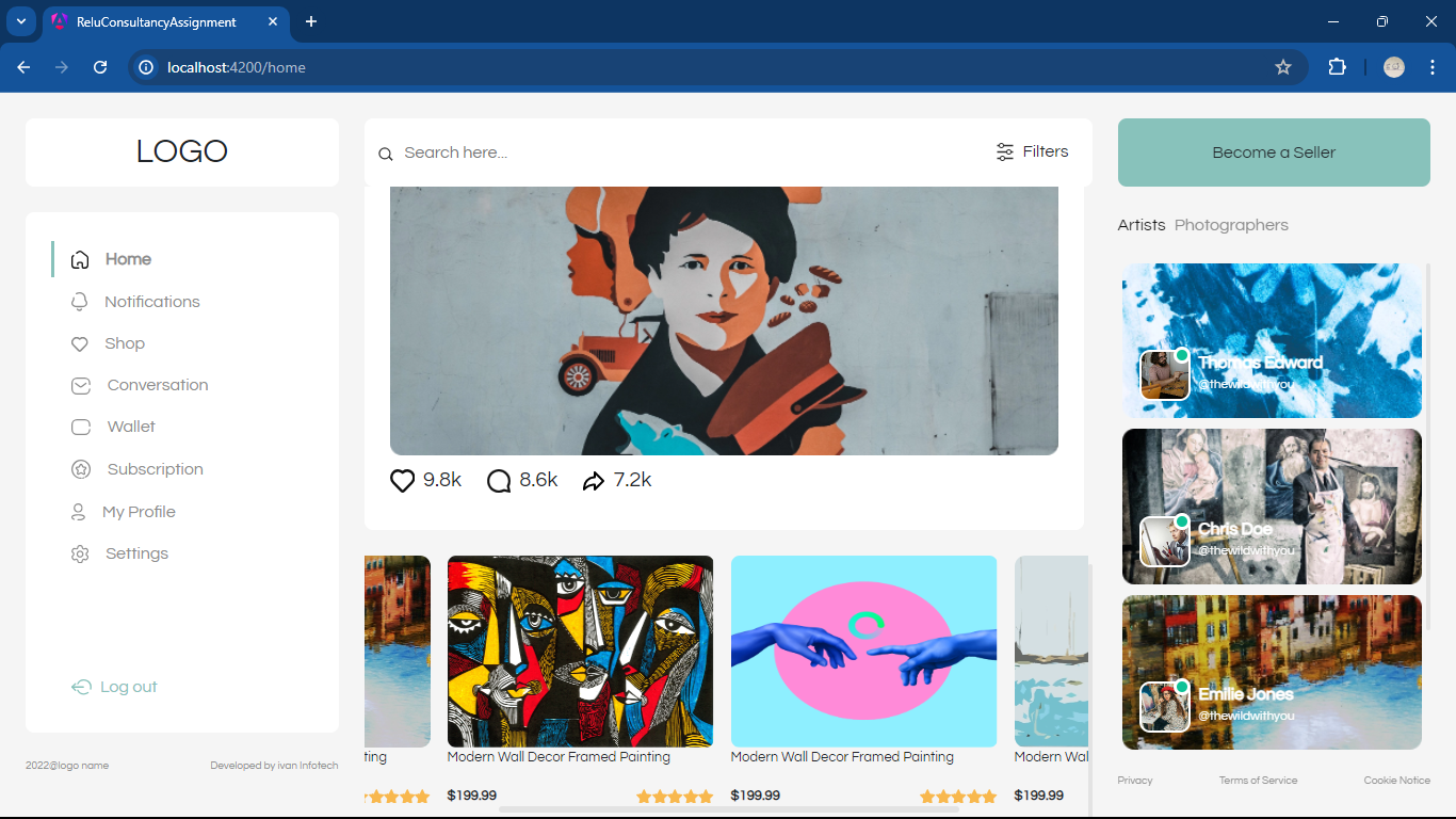 Screenshot of Relu Consultancy frontend development assignment project built with Angular, showcasing responsive web design